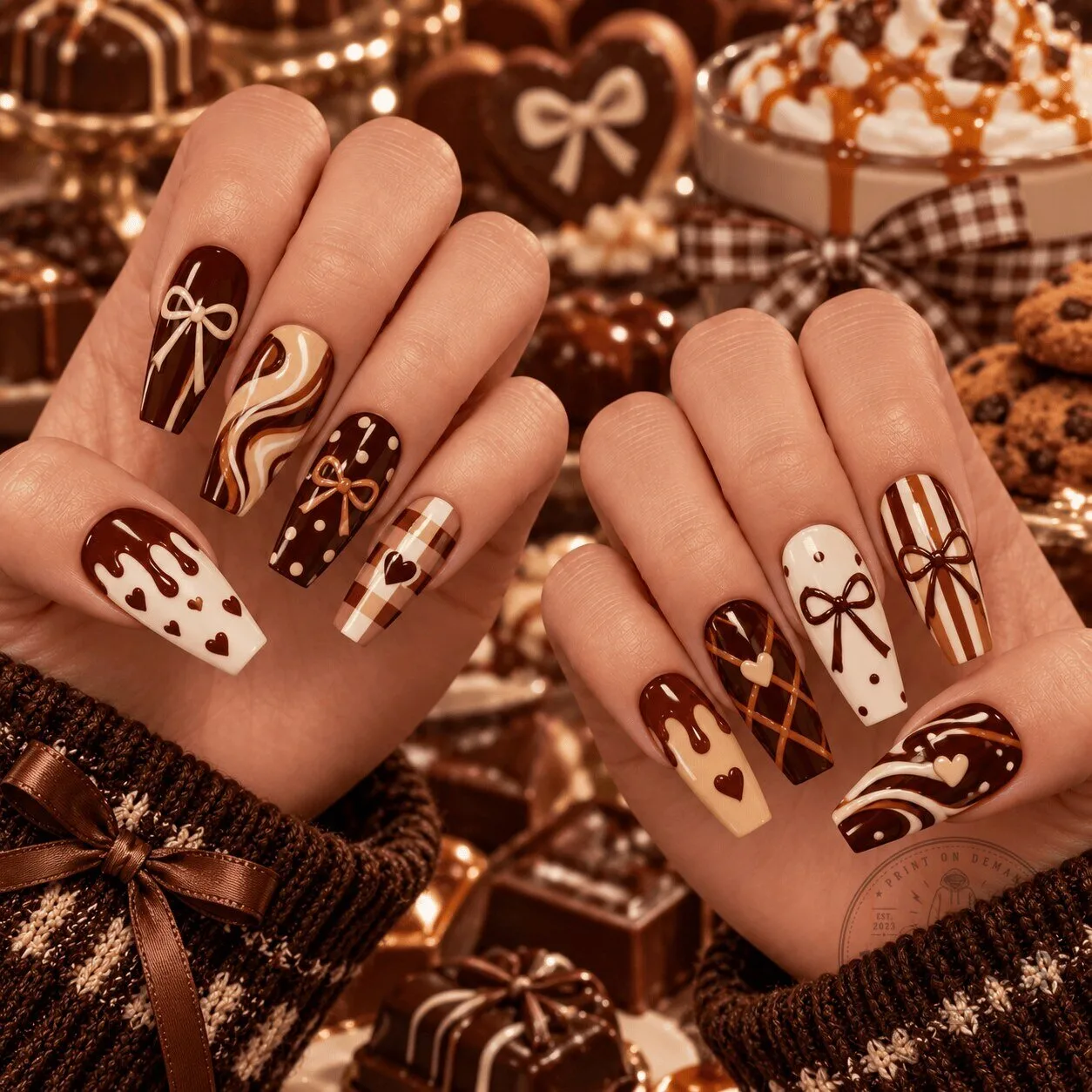 Chocolate Glazed Caramel Bow Press-On Nails 3 Chocolate Glazed Caramel Bow Press-On Nails