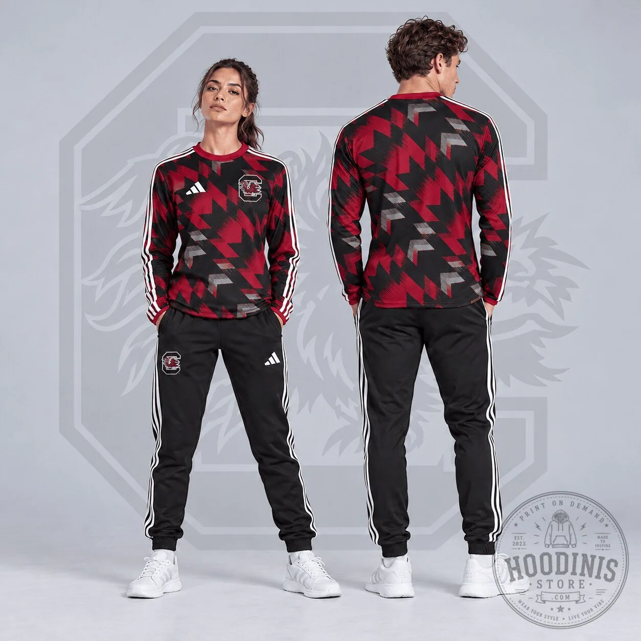 South Carolina Gamecocks Geometric Pattern Long Sleeve Shirt and Jogger Set 1 South Carolina Gamecocks Geometric Pattern Long Sleeve Shirt and Jogger Set