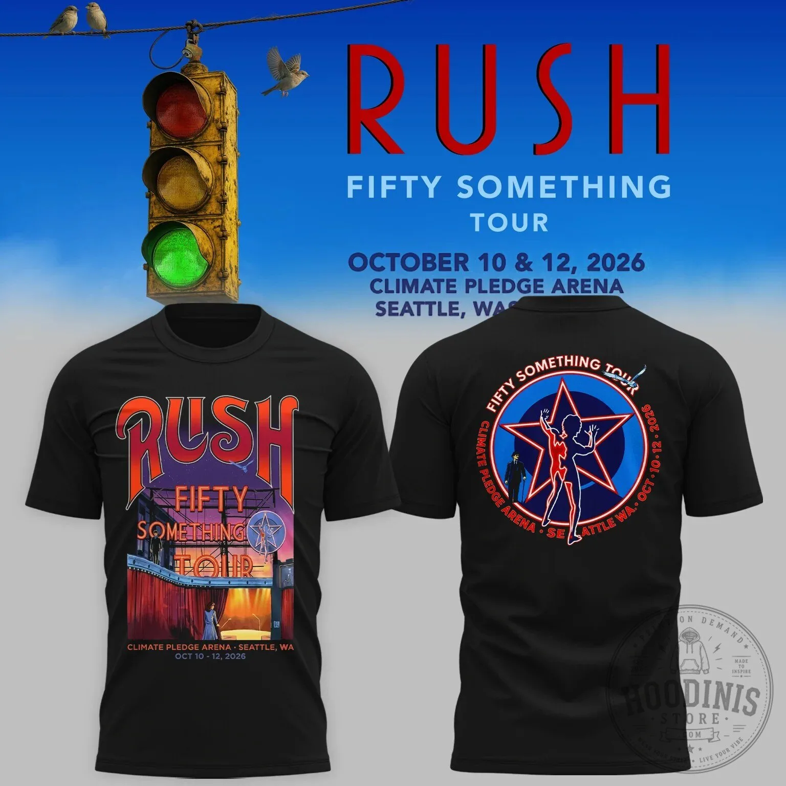 Rush Fifty Something Tour 2026 Climate Pledge Arena Seattle Black T-Shirt