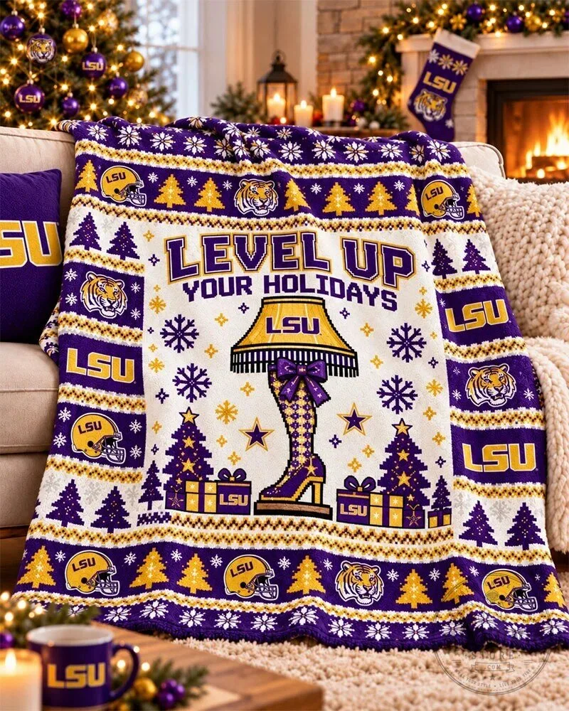 LSU Tigers Level Up Your Holidays Christmas Flannel Blanket 49 LSU Tigers Level Up Your Holidays Christmas Flannel Blanket