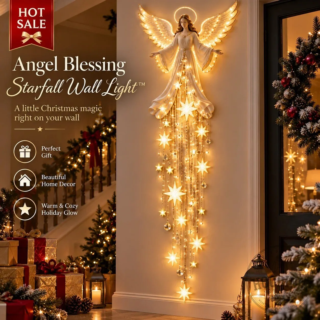 Angel Blessing Starfall LED Wall Light Christmas Holiday Home Decor