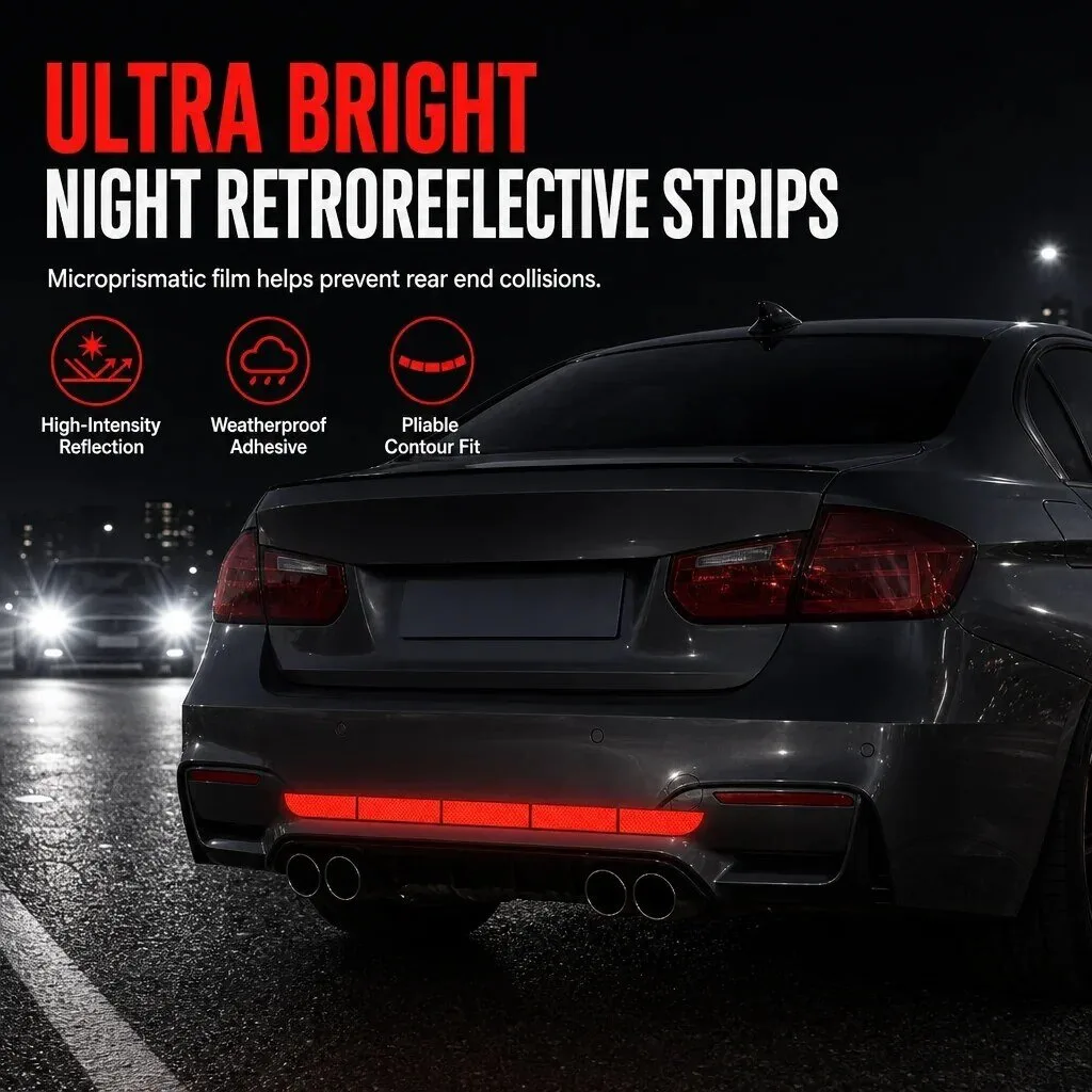 Ultra Bright Night Retroreflective Strips for Car Trunk and Rear Bumper 12 Ultra Bright Night Retroreflective Strips for Car Trunk and Rear Bumper