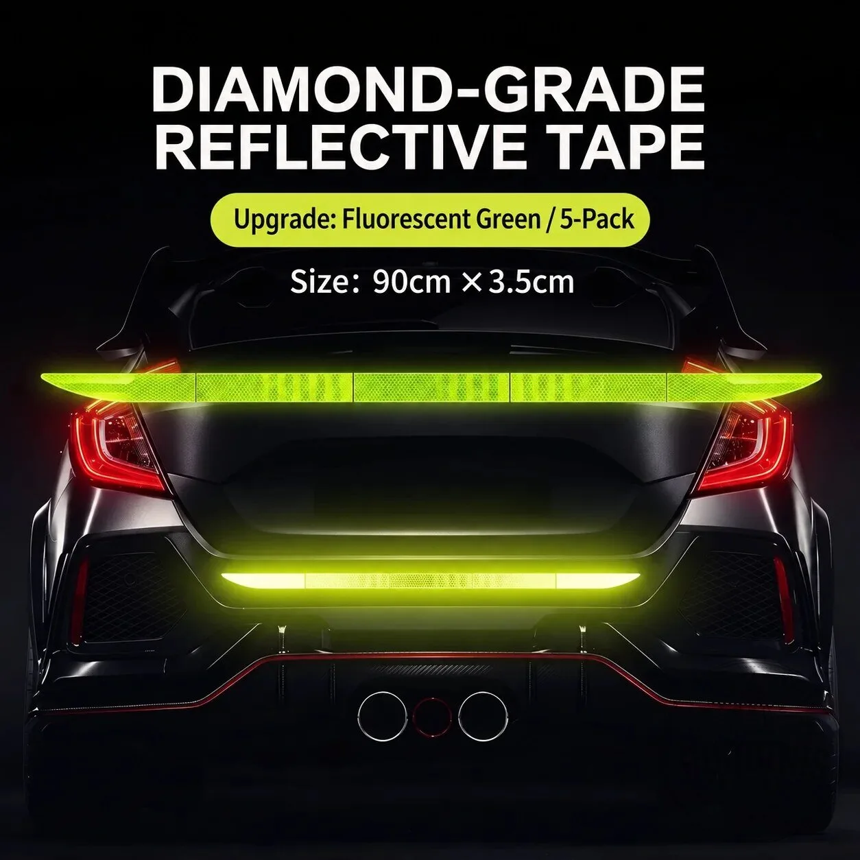 Ultra Bright Night Retroreflective Strips for Car Trunk and Rear Bumper 20 Ultra Bright Night Retroreflective Strips for Car Trunk and Rear Bumper