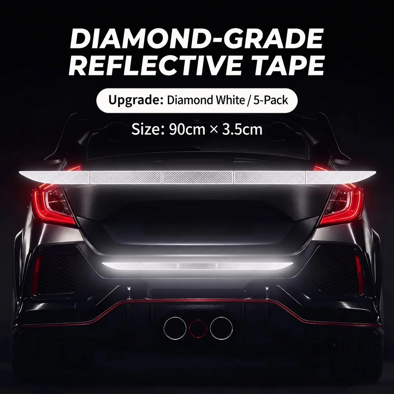 Ultra Bright Night Retroreflective Strips for Car Trunk and Rear Bumper 21 Ultra Bright Night Retroreflective Strips for Car Trunk and Rear Bumper