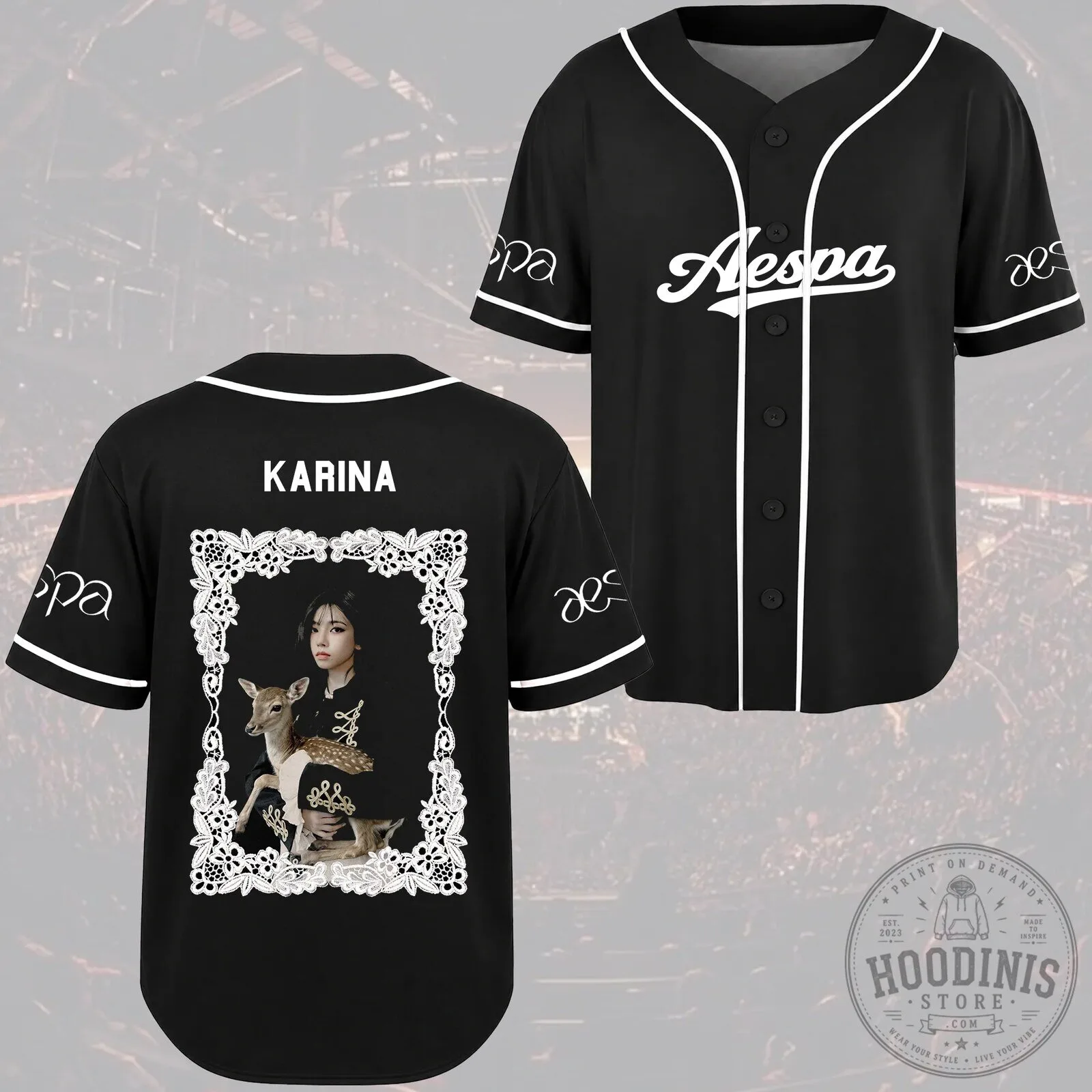 Aespa Karina Kpop Group Black Baseball Jersey for Fans 1 Aespa Karina Kpop Group Black Baseball Jersey for Fans
