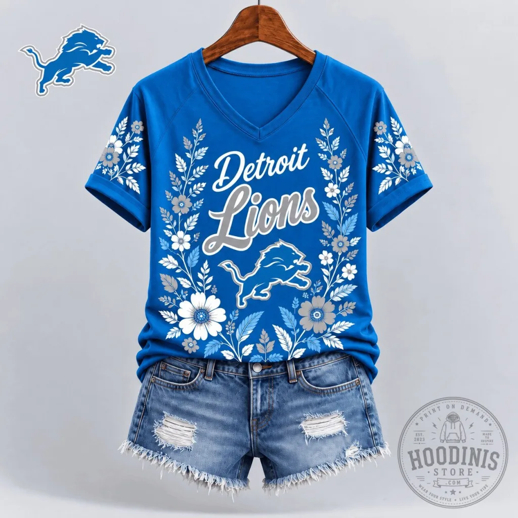 Detroit Lions Shirt, NFL Floral Spirit V-Neck T-Shirt for Women 31 Detroit Lions Shirt, NFL Floral Spirit V-Neck T-Shirt for Women
