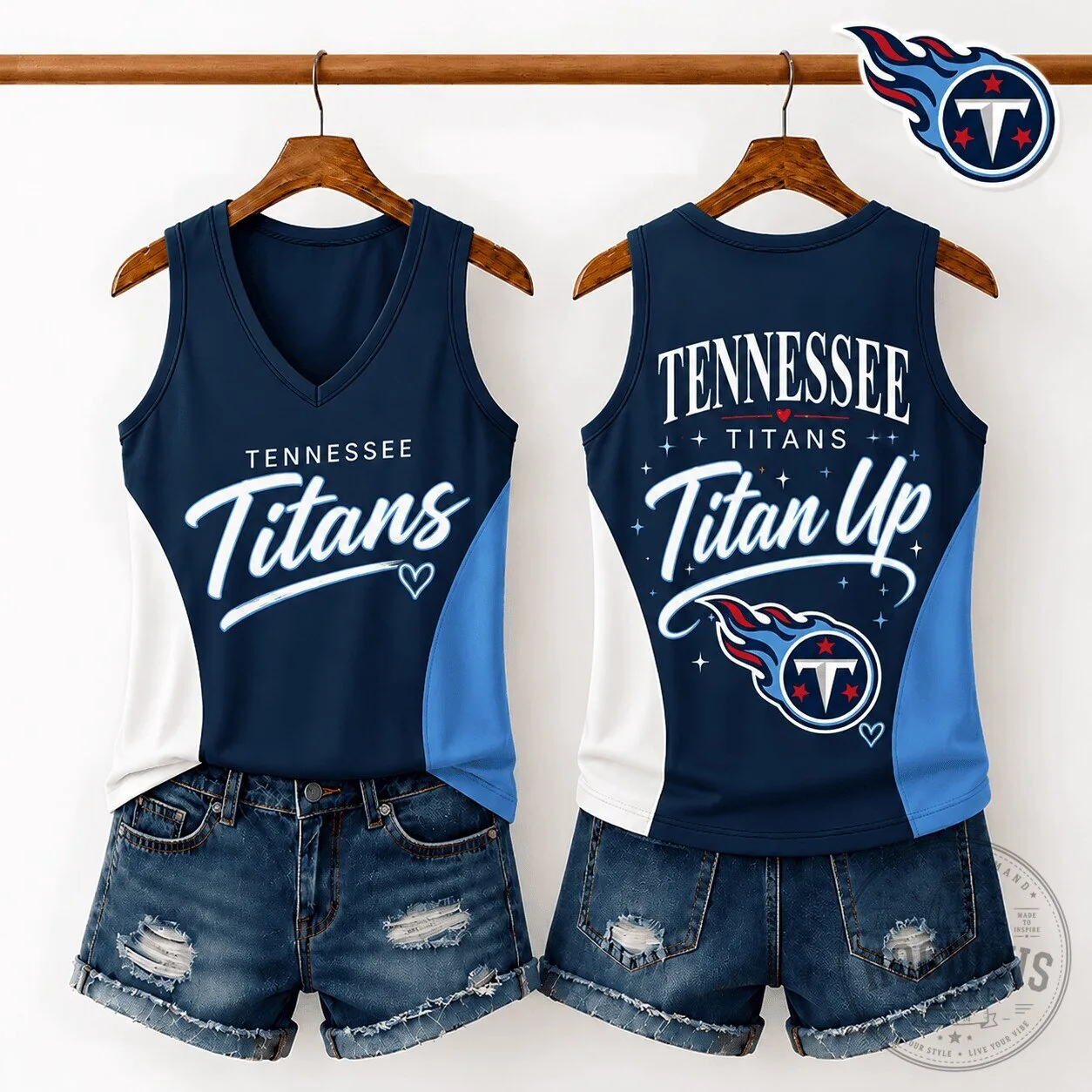 Tennessee Titans NFL Football Team Fan Women's V-Neck Tank Top 1 Tennessee Titans NFL Football Team Fan Women's V-Neck Tank Top