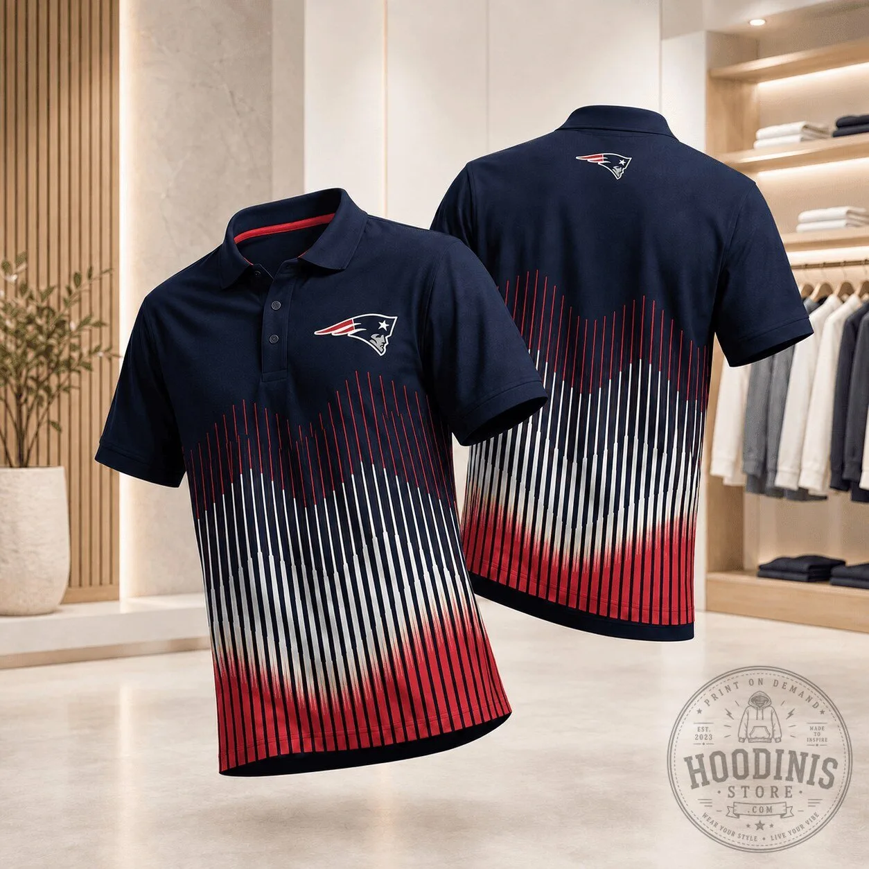 New England Patriots Dynamic Stripe NFL Football Fan Polo Shirt 1 New England Patriots Dynamic Stripe NFL Football Fan Polo Shirt