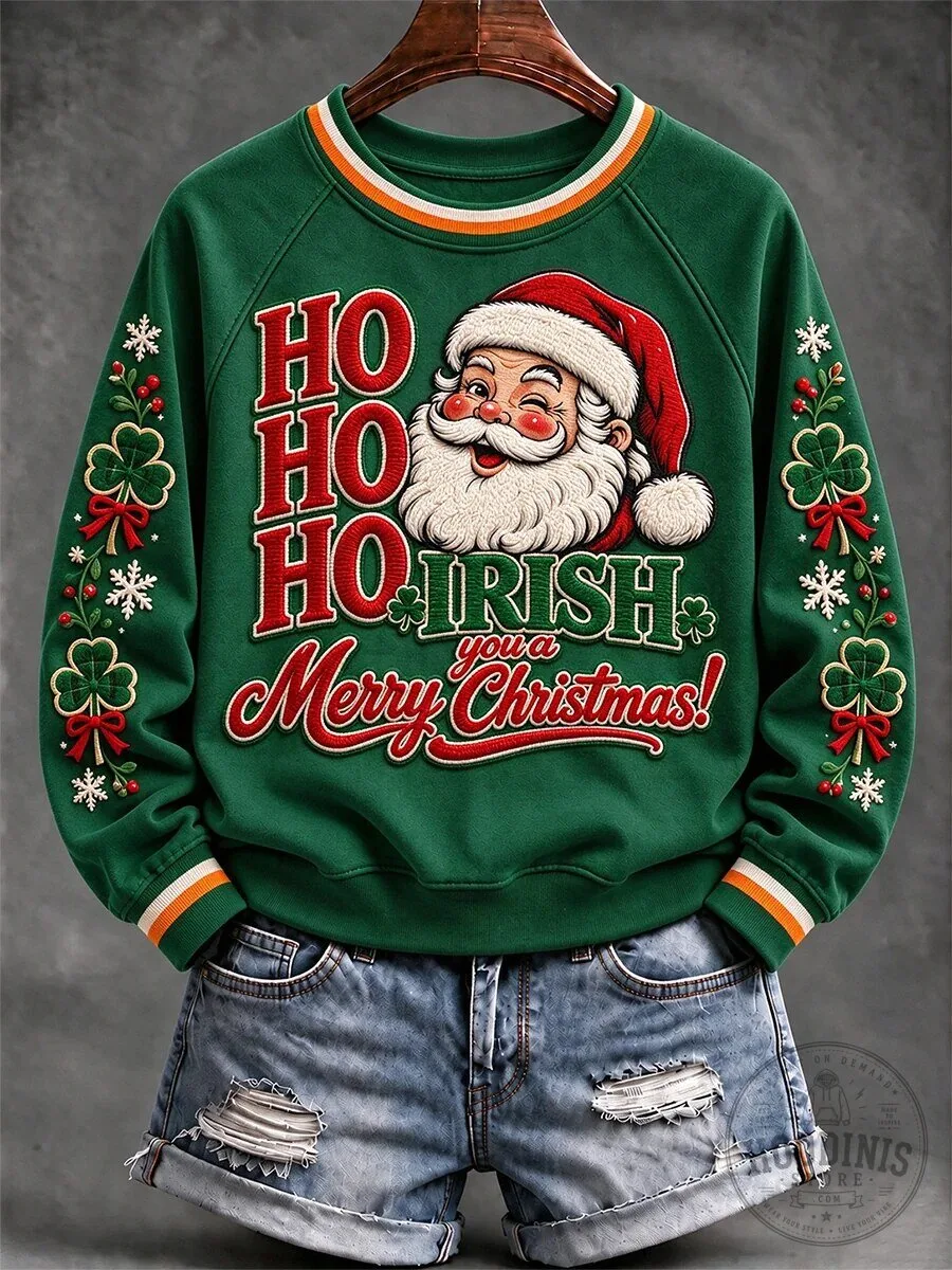 Ho Ho Ho Irish You A Merry Christmas Santa Claus Green Sweatshirt