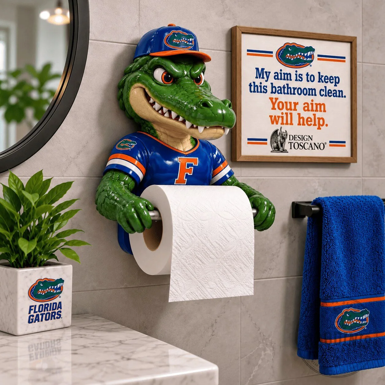 Florida Gators Mascot Toilet Paper Holder Bathroom Decor