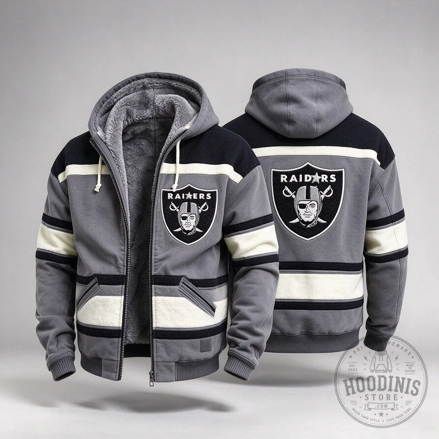 Las Vegas Raiders Sherpa Lined Heavyweight Warm Zip Up Hoodie Jacket for Men