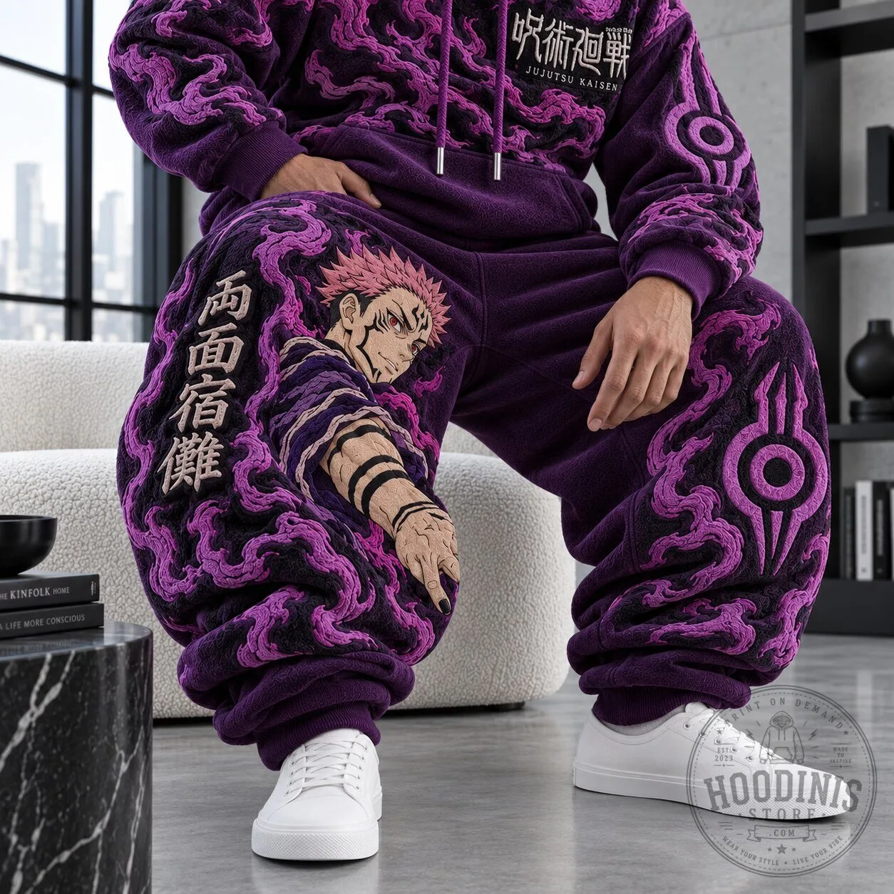 Jujutsu Kaisen Sukuna Anime Purple Fleece Jogger Sweatpants 1 Jujutsu Kaisen Sukuna Anime Purple Fleece Jogger Sweatpants