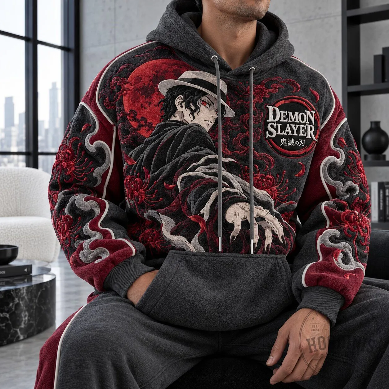 Demon Slayer Muzan Kibutsuji Anime Manga Graphic Pullover Hoodie