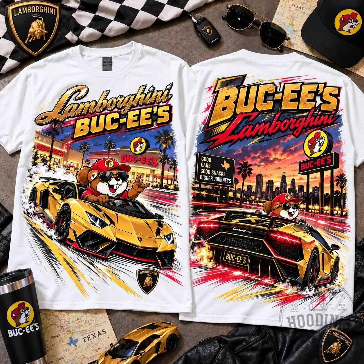 Road Trip Shirt Buc-ee's Lamborghini Golden Supercar Adventure T-Shirt