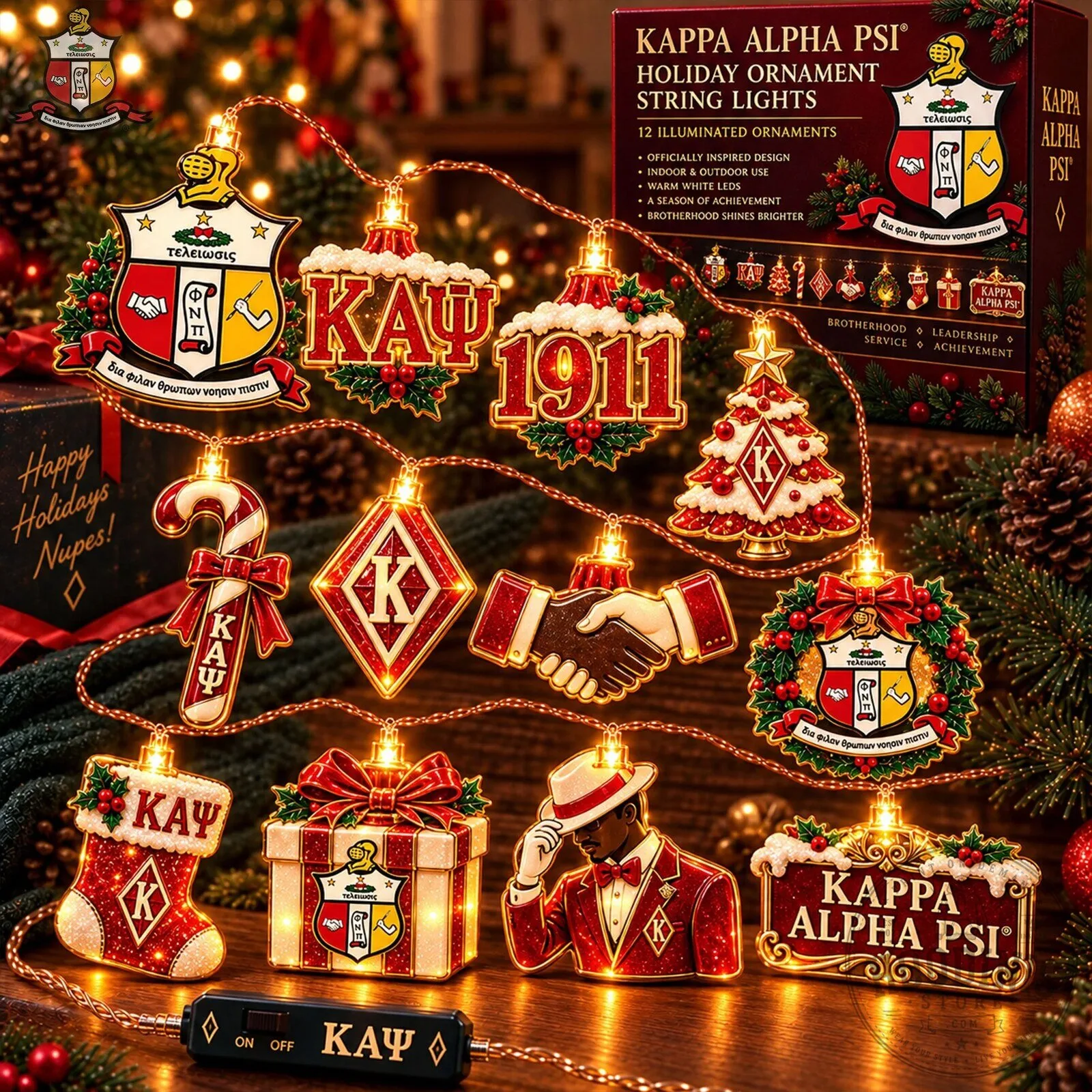 Christmas String Lights Ornament for Kappa Alpha Psi Fraternity