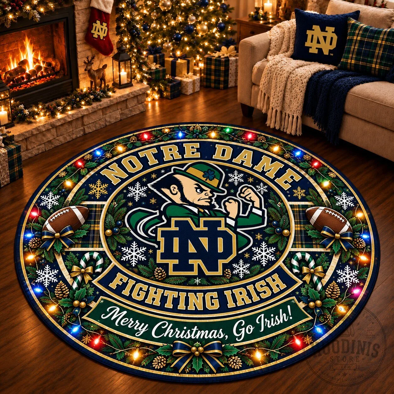 Notre Dame Fighting Irish Christmas Round Area Rug – Merry Christmas Go Irish!