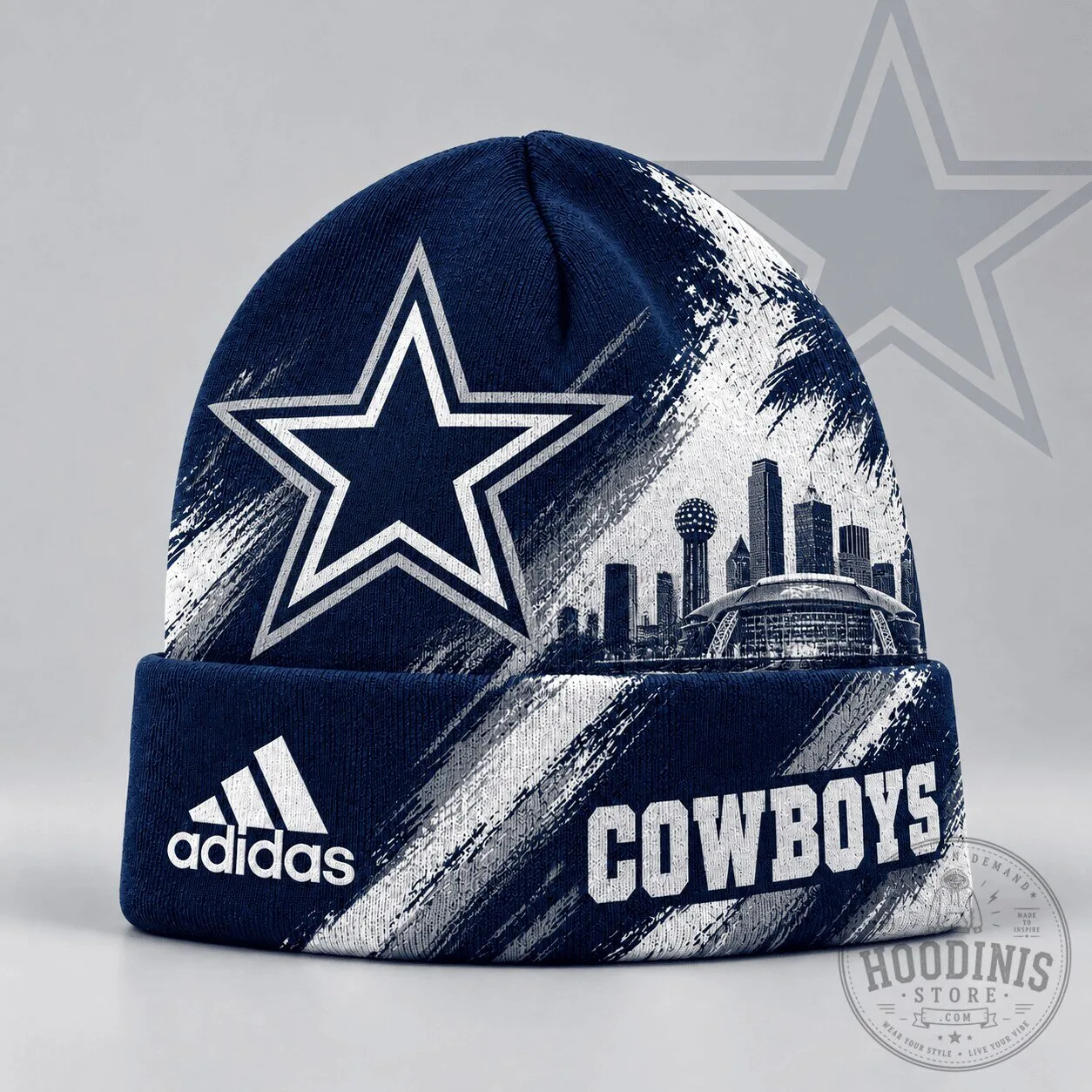Dallas Cowboys NFL Urban Skyline Distressed Brushstroke Knit Beanie Cap Hat