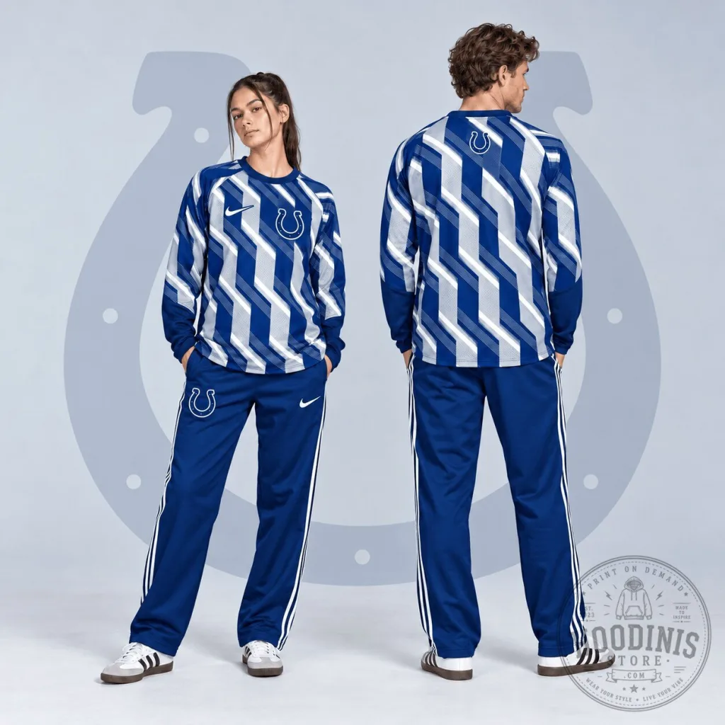 Indianapolis Colts Bold Diagonal Stripe Long Sleeve Crewneck Shirt Indianapolis Colts Bold Diagonal Stripe Long Sleeve Crewneck Shirt