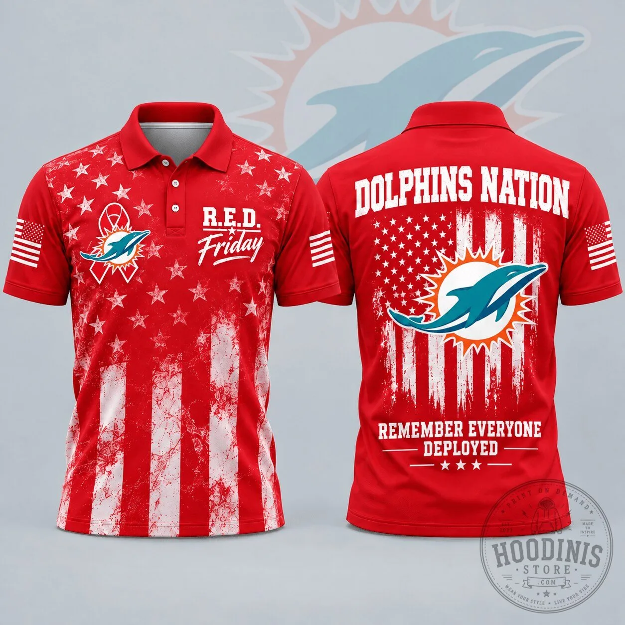 Miami Dolphins Remember Everyone Deployed R.E.D. Friday American Flag Polo Shirt