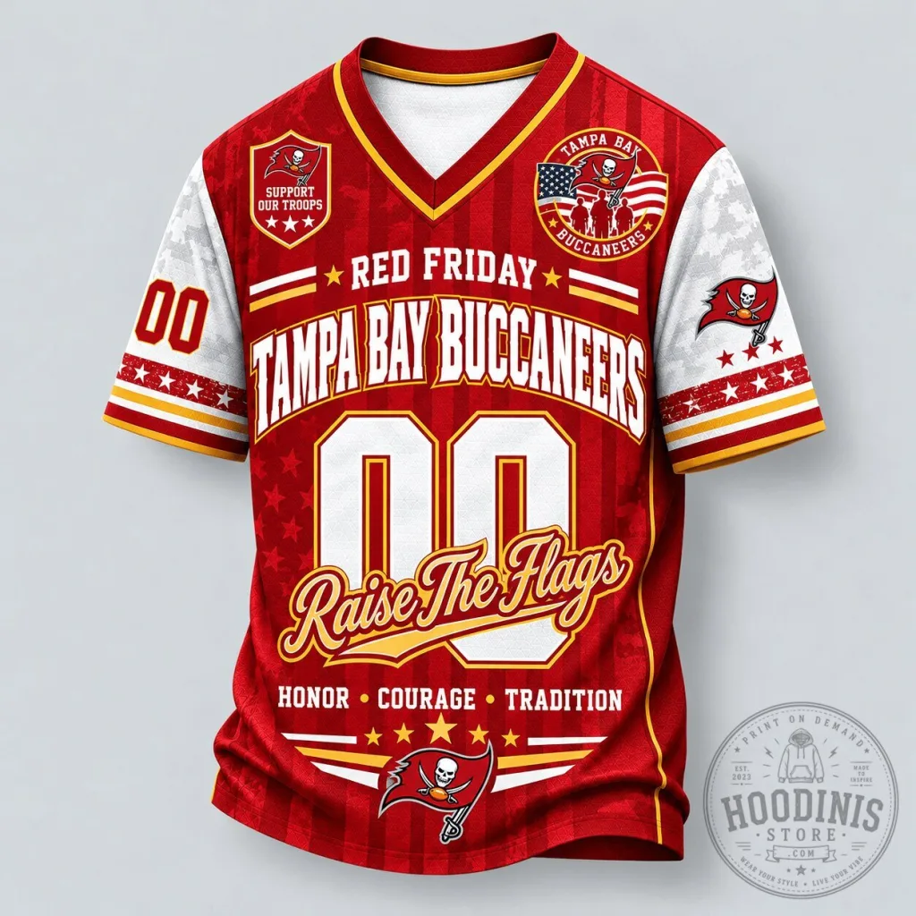 Tampa Bay Buccaneers Red Friday Raise The Flags Honor Courage Tradition Baseball Jersey Tampa Bay Buccaneers Red Friday Raise The Flags Honor Courage Tradition Baseball Jersey