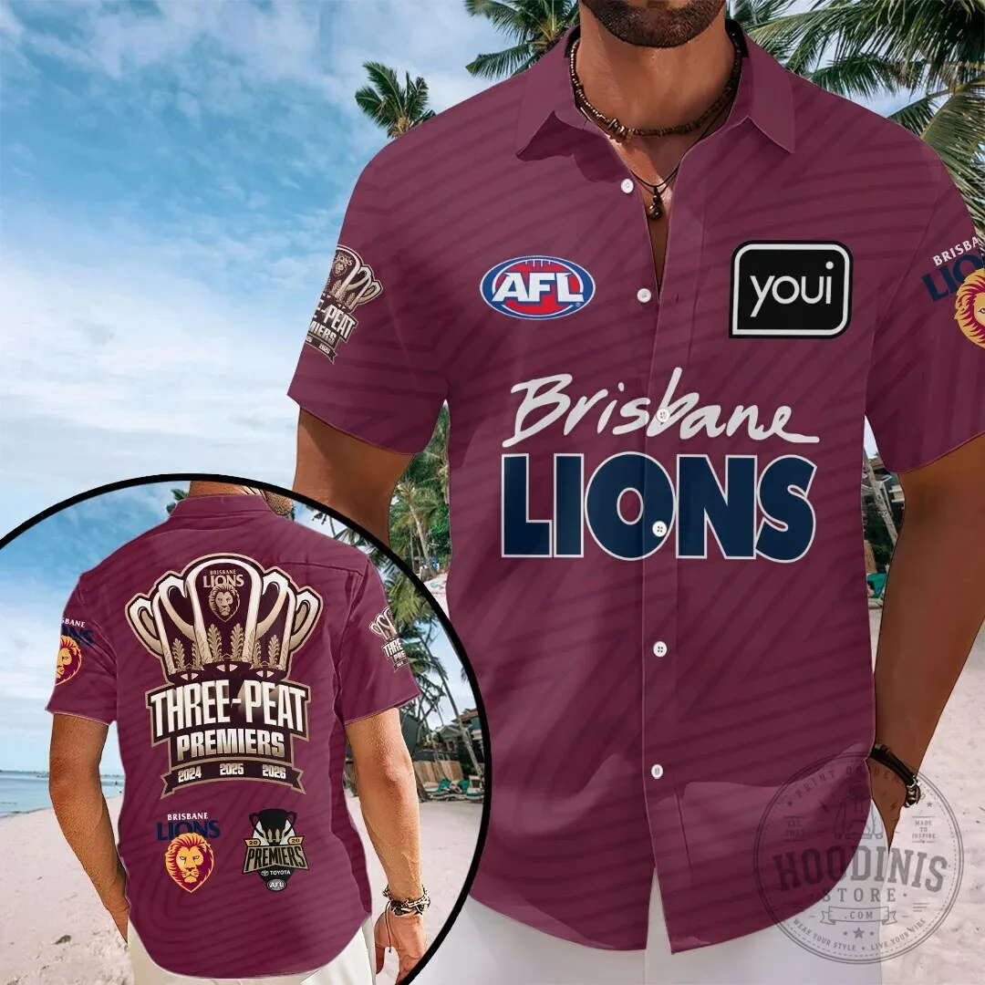 Brisbane Lions AFL Three-Peat Premiers 2024-2026 Hawaiian Shirt