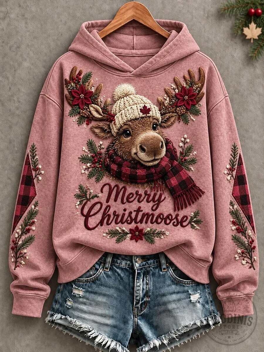 Merry Christmoose Moose Christmas Holiday Women's Hoodie