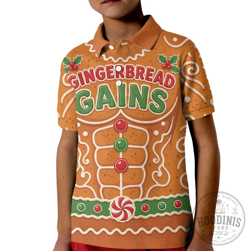 Gingerbread Gains Bodybuilder Christmas Holiday Polo Shirt