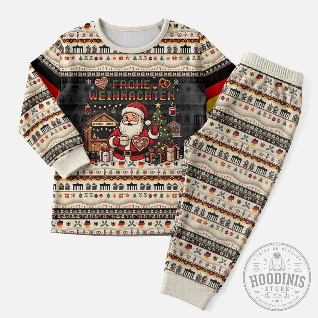 Frohe Weihnachten German Christmas Holiday Pajamas Set