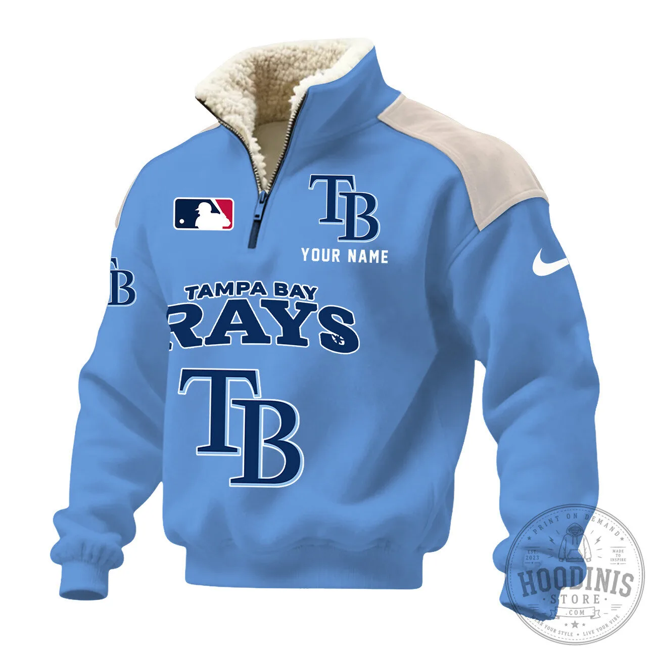 Tampa Bay Rays MLB Personalized Quarter-Zip Sherpa Fleece Sweatshirt