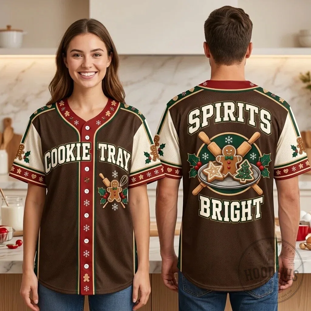 Spirits Bright Cookie Tray Gingerbread Christmas Holiday Baseball Jersey