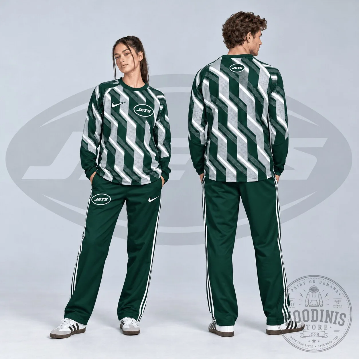 New York Jets Bold Diagonal Stripe Long Sleeve Crewneck Sweatshirt