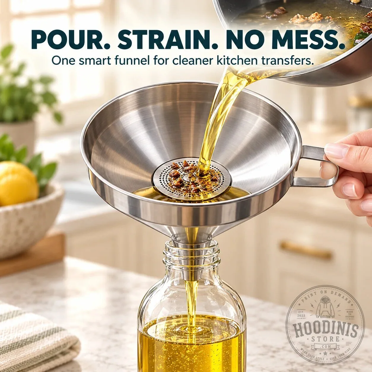 Stainless Steel Kitchen Funnel with Strainer for Easy Pouring and Straining
