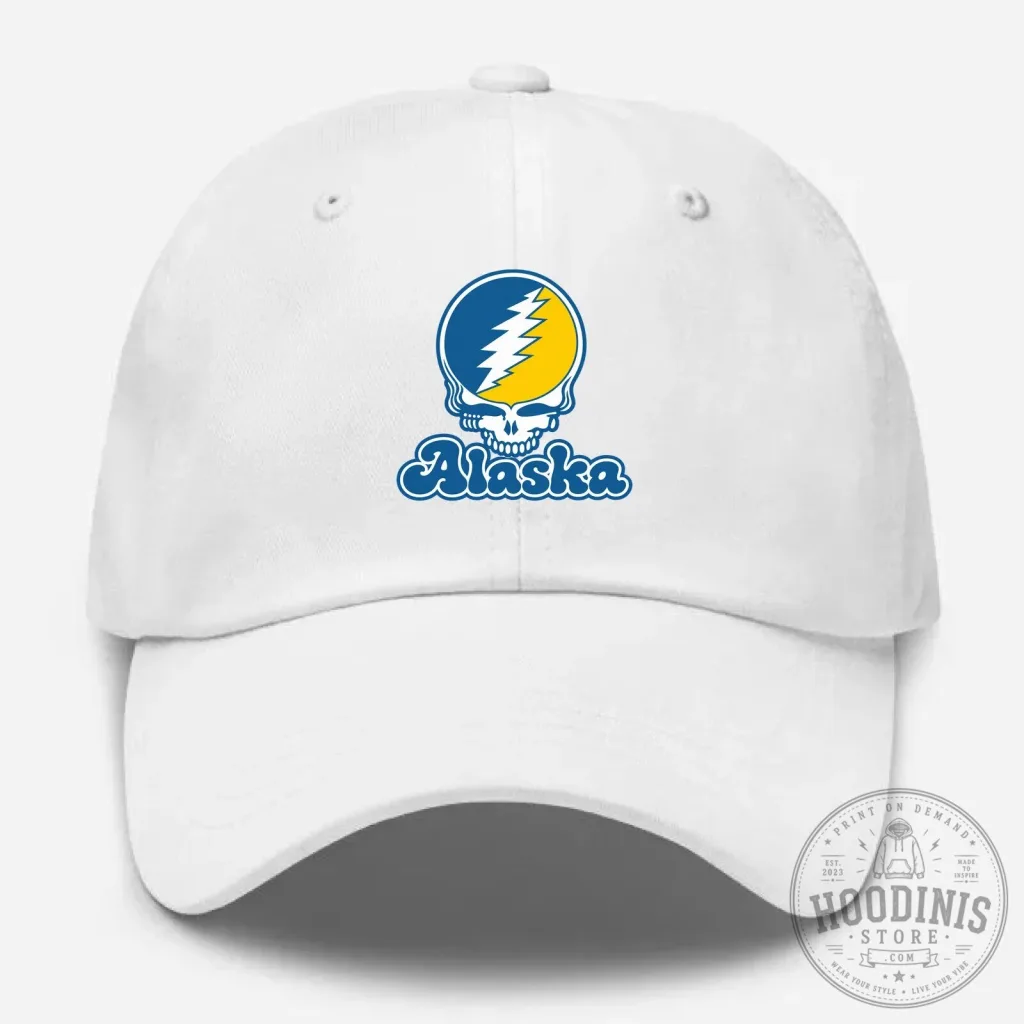 Grateful Dead Alaska Skull Lightning Bolt White Embroidered Dad Hat 1 Grateful Dead Alaska Skull Lightning Bolt White Embroidered Dad Hat