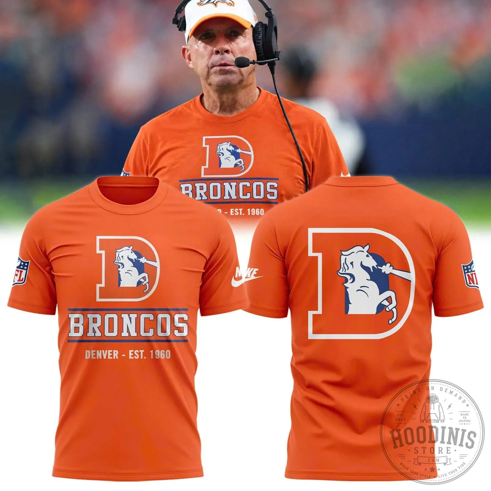 Denver Broncos Orange Throwback Football Team T-Shirt