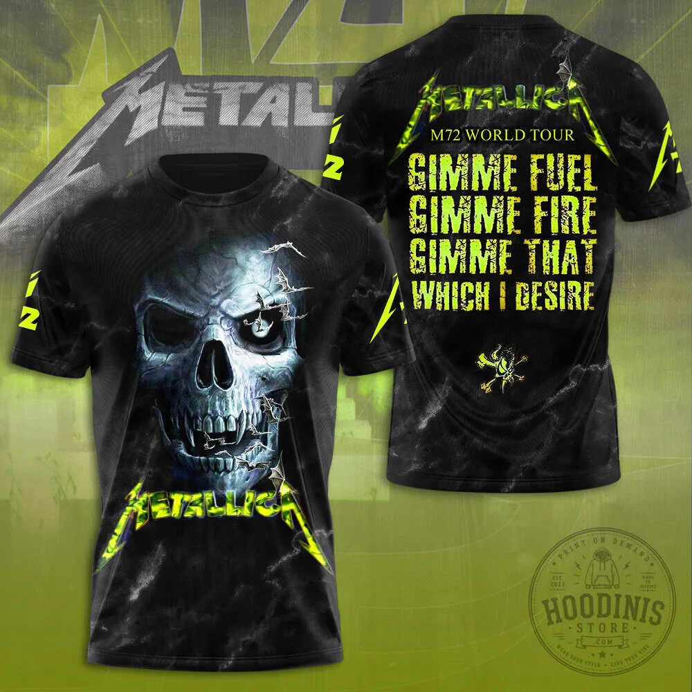 Metallica M72 World Tour Skull Gimme Fuel Gimme Fire Graphic T-Shirt
