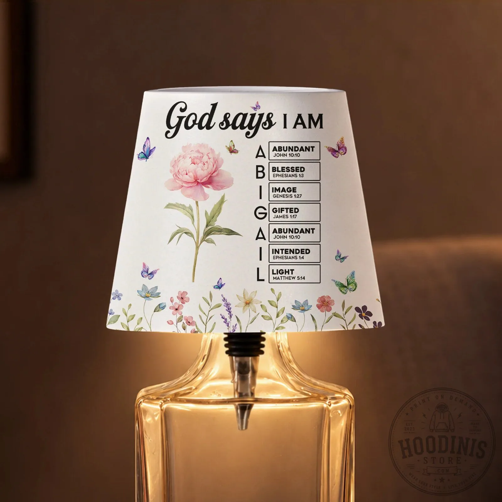 God Says I Am Personalized Bible Verse Night Light with Floral Design 40 God Says I Am Personalized Bible Verse Night Light with Floral Design