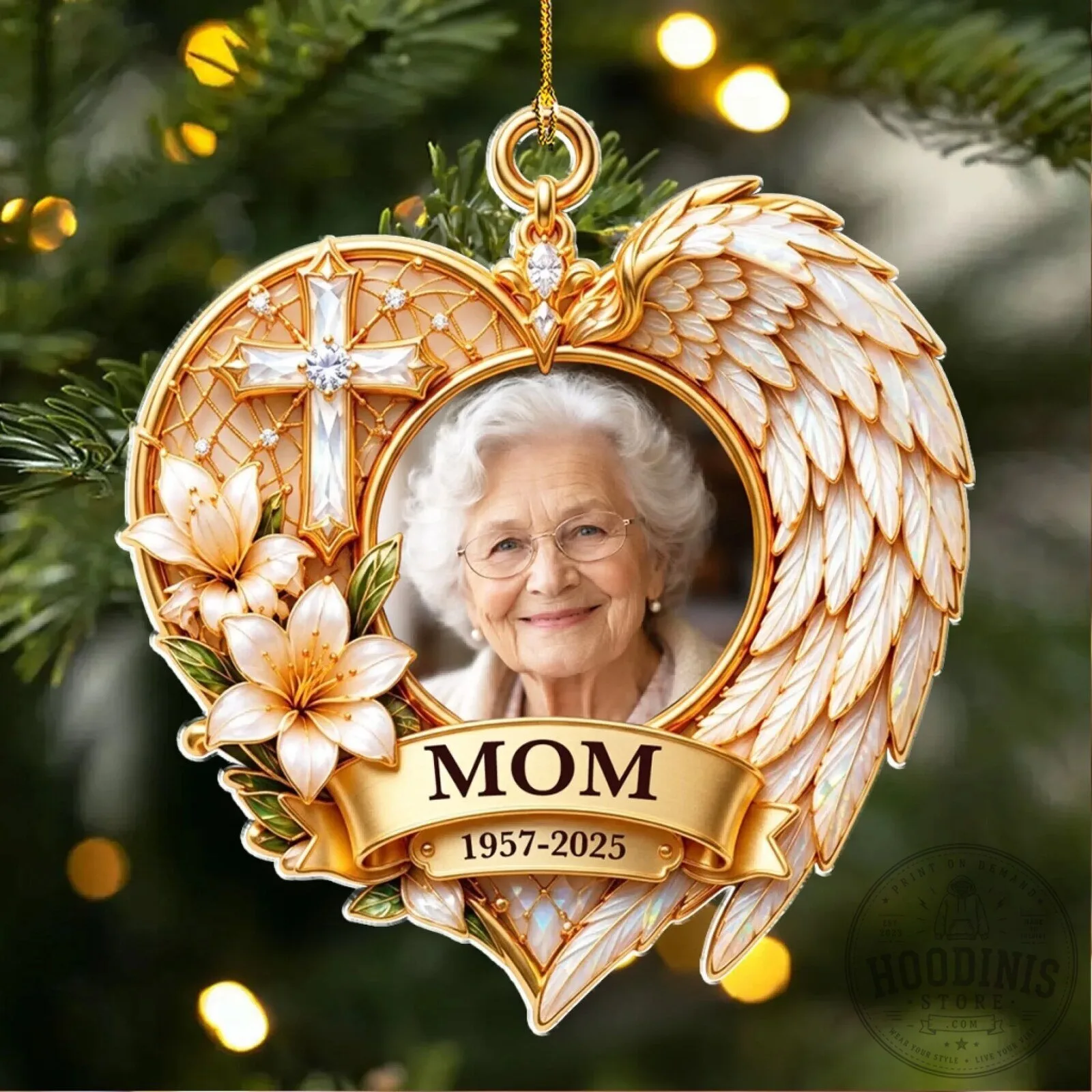 Personalized Memorial Heart Shaped Angel Wings Photo Christmas Ornament 12 Personalized Memorial Heart Shaped Angel Wings Photo Christmas Ornament