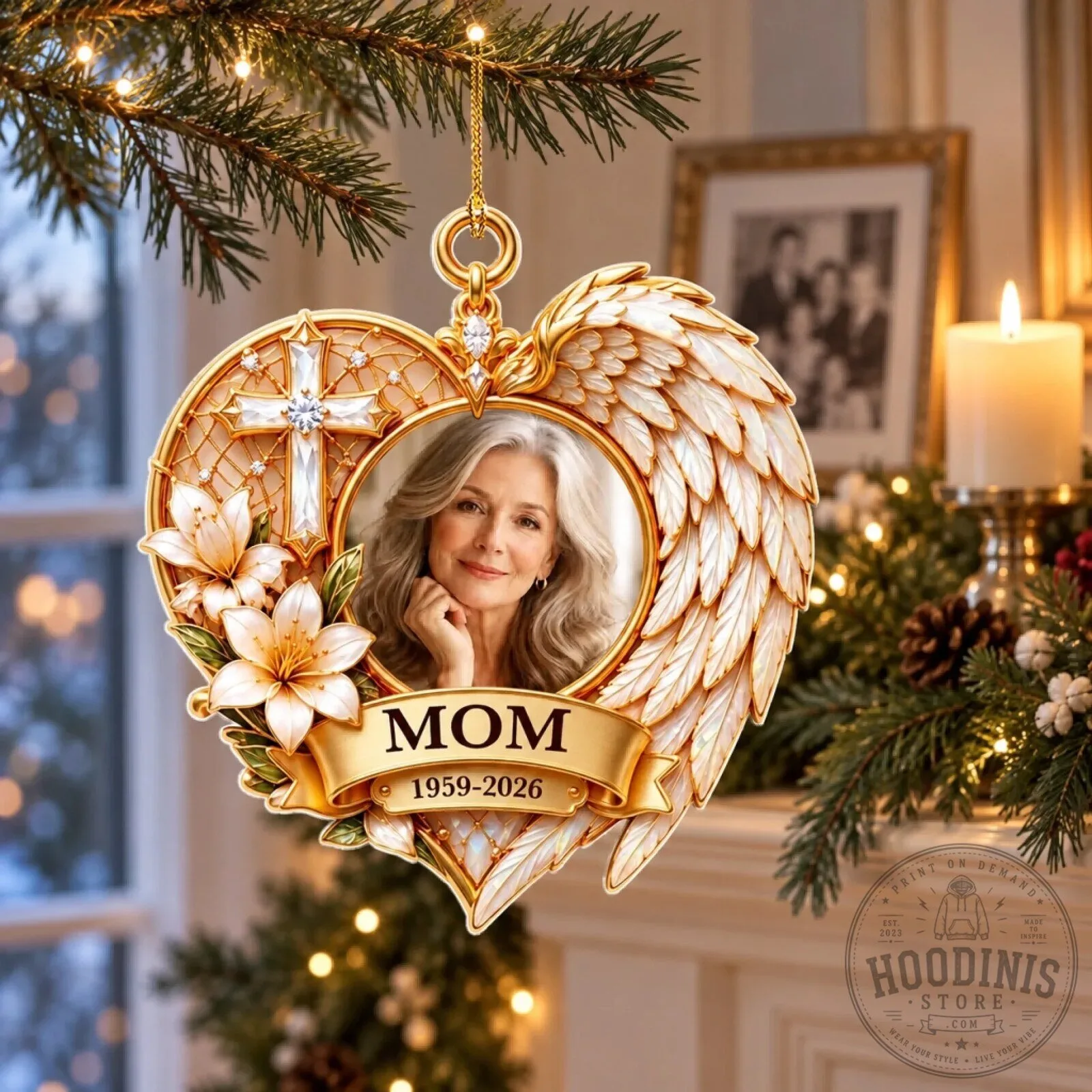 Personalized Memorial Heart Shaped Angel Wings Photo Christmas Ornament 13 Personalized Memorial Heart Shaped Angel Wings Photo Christmas Ornament