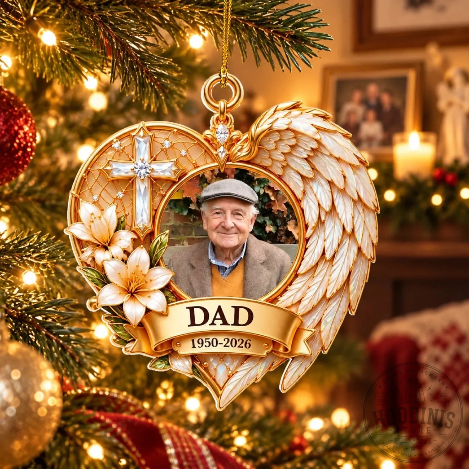 Personalized Memorial Heart Shaped Angel Wings Photo Christmas Ornament 14 Personalized Memorial Heart Shaped Angel Wings Photo Christmas Ornament