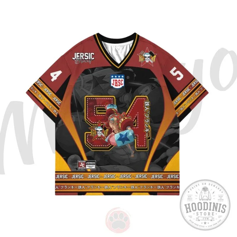 One Piece Franky Anime Character Red Black Jersey