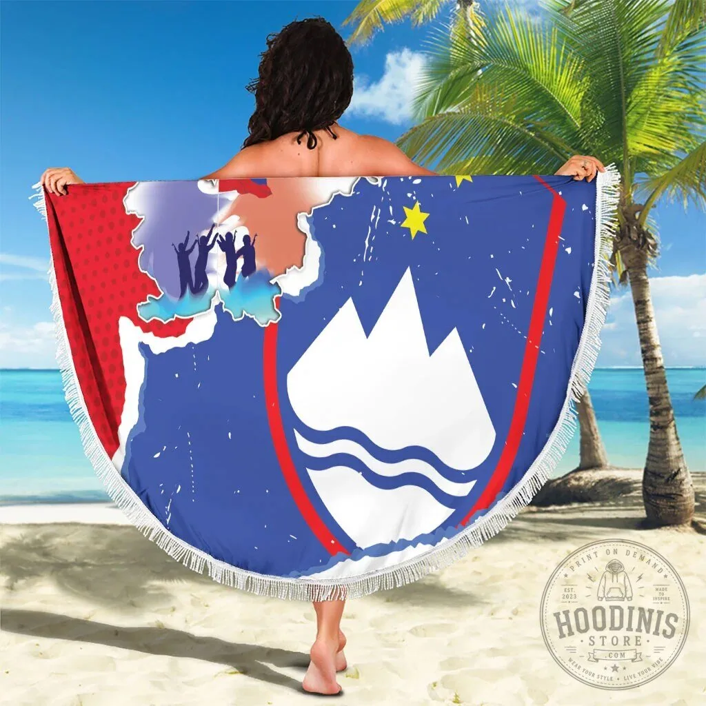 Slovenia Independence Day Grunge Style Round Beach Blanket 12 Slovenia Independence Day Grunge Style Round Beach Blanket