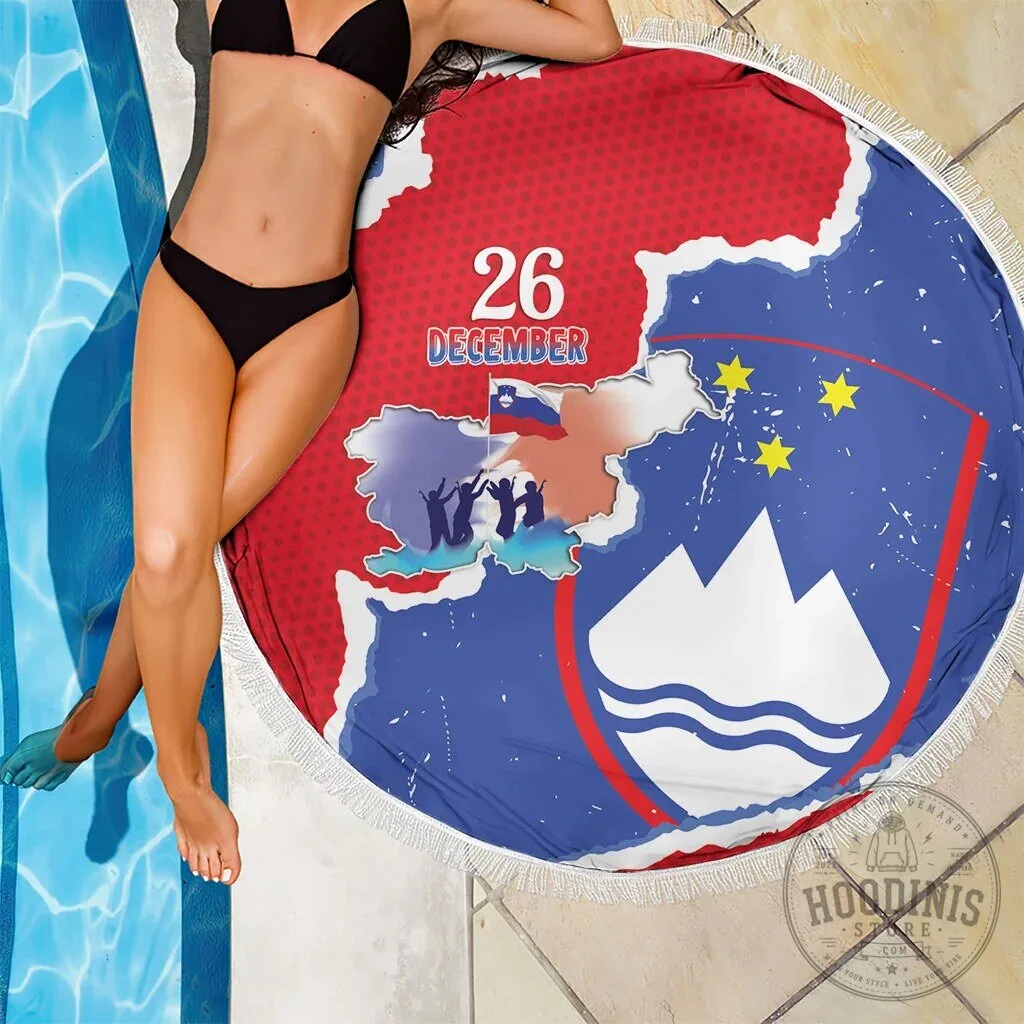 Slovenia Independence Day Grunge Style Round Beach Blanket 13 Slovenia Independence Day Grunge Style Round Beach Blanket