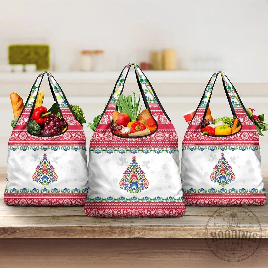 Polish Folk Art Christmas Tree Reusable Grocery Shopping Bag 12 Polish Folk Art Christmas Tree Reusable Grocery Shopping Bag