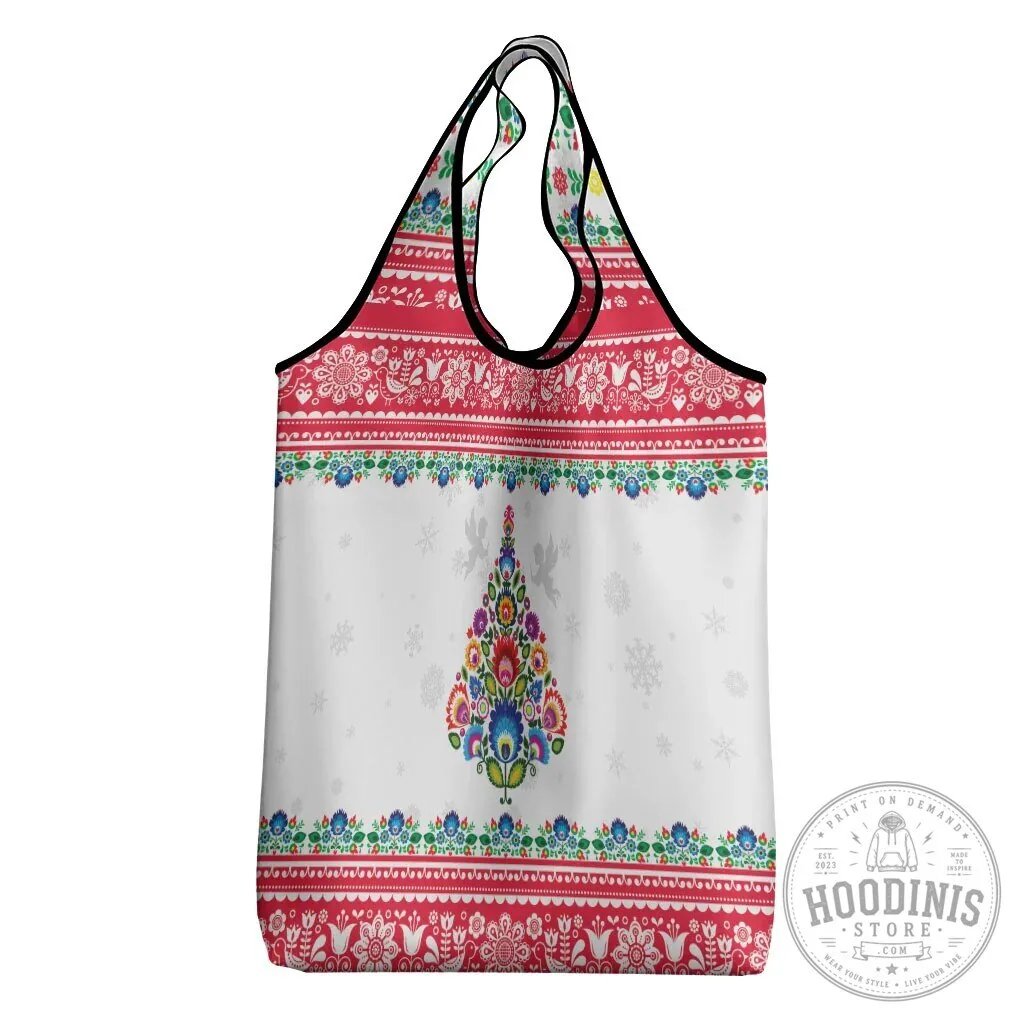 Polish Folk Art Christmas Tree Reusable Grocery Shopping Bag 13 Polish Folk Art Christmas Tree Reusable Grocery Shopping Bag