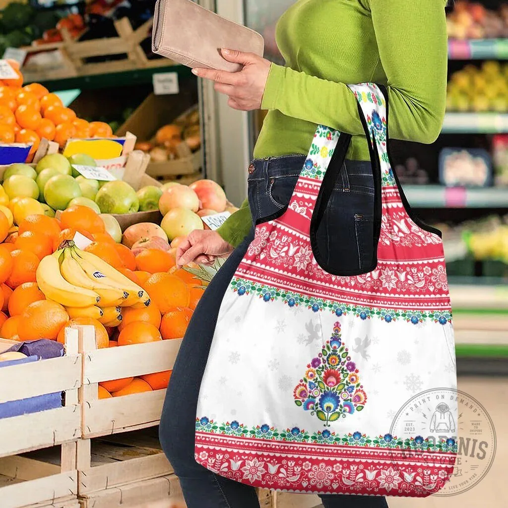 Polish Folk Art Christmas Tree Reusable Grocery Shopping Bag 14 Polish Folk Art Christmas Tree Reusable Grocery Shopping Bag