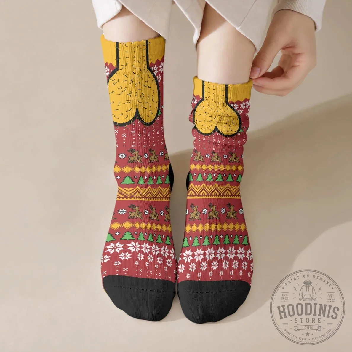 Funny Hairy Balls Christmas Crew Socks Naughty Reindeer Holiday Gift
