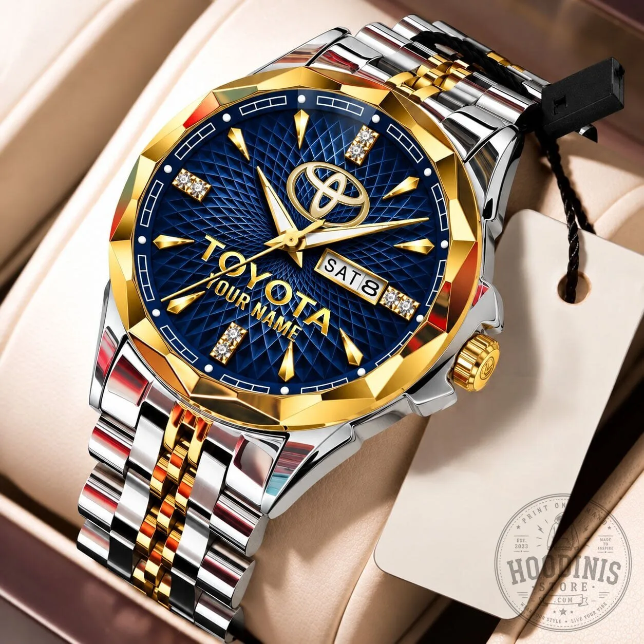 Toyota Custom Name Elegant Design Gold and Silver Stainless Steel Watch