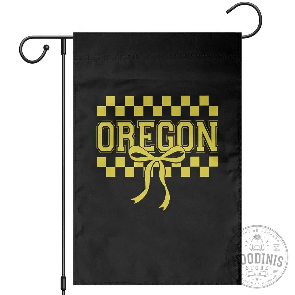 Oregon Ducks Yellow Checkered Bow Coquette Style Game Day Garden Flag