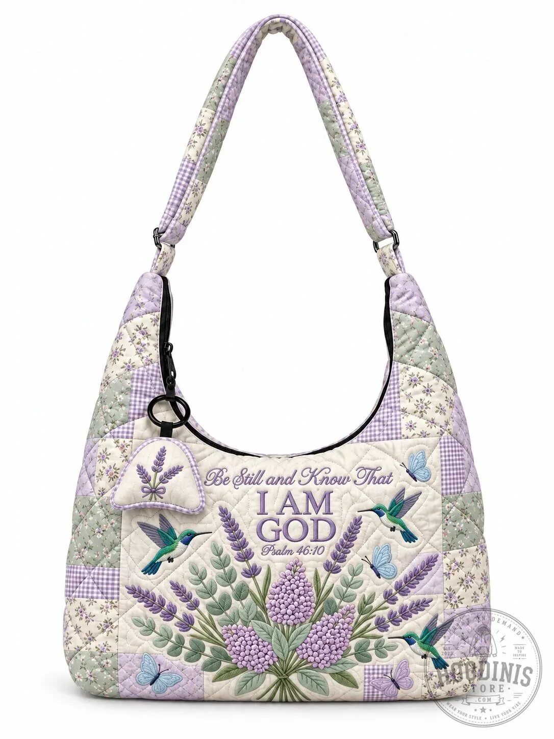 Be Still And Know That I Am God Hummingbird Quilted Hobo Shoulder Bag