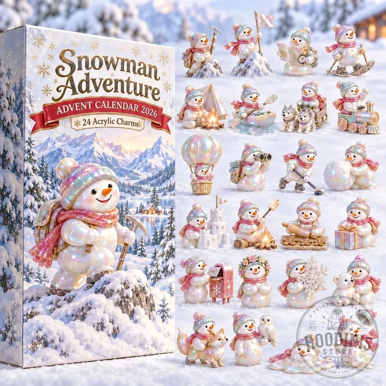 Snowman Adventure 2026 Christmas Countdown Advent Calendar with 24 Acrylic Charms